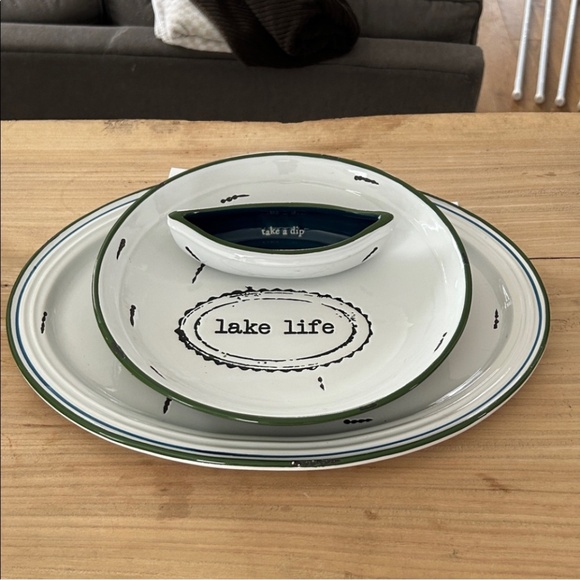 Mud pie Lake life unique serving set